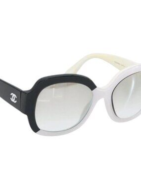 CHANEL Sunglasses plastic Black White CC